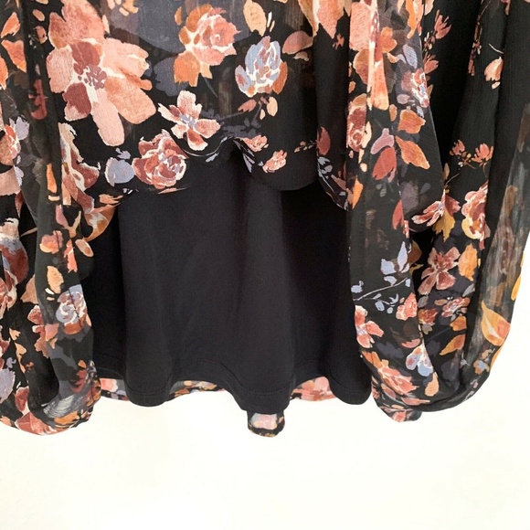 Xhilaration Black Floral Lace Up Long Sleeve Dress - Picture 8 of 8